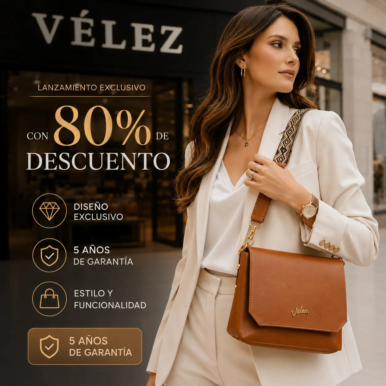 Bolso Carriel Vélez de Cuero Legítimo - Lanzamiento Exclusivo Con 80% de Descuento